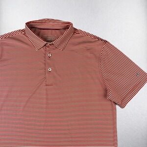 Michel Rouen Performance Polo Mens Medium Red White Striped Short Sleeve Golf
